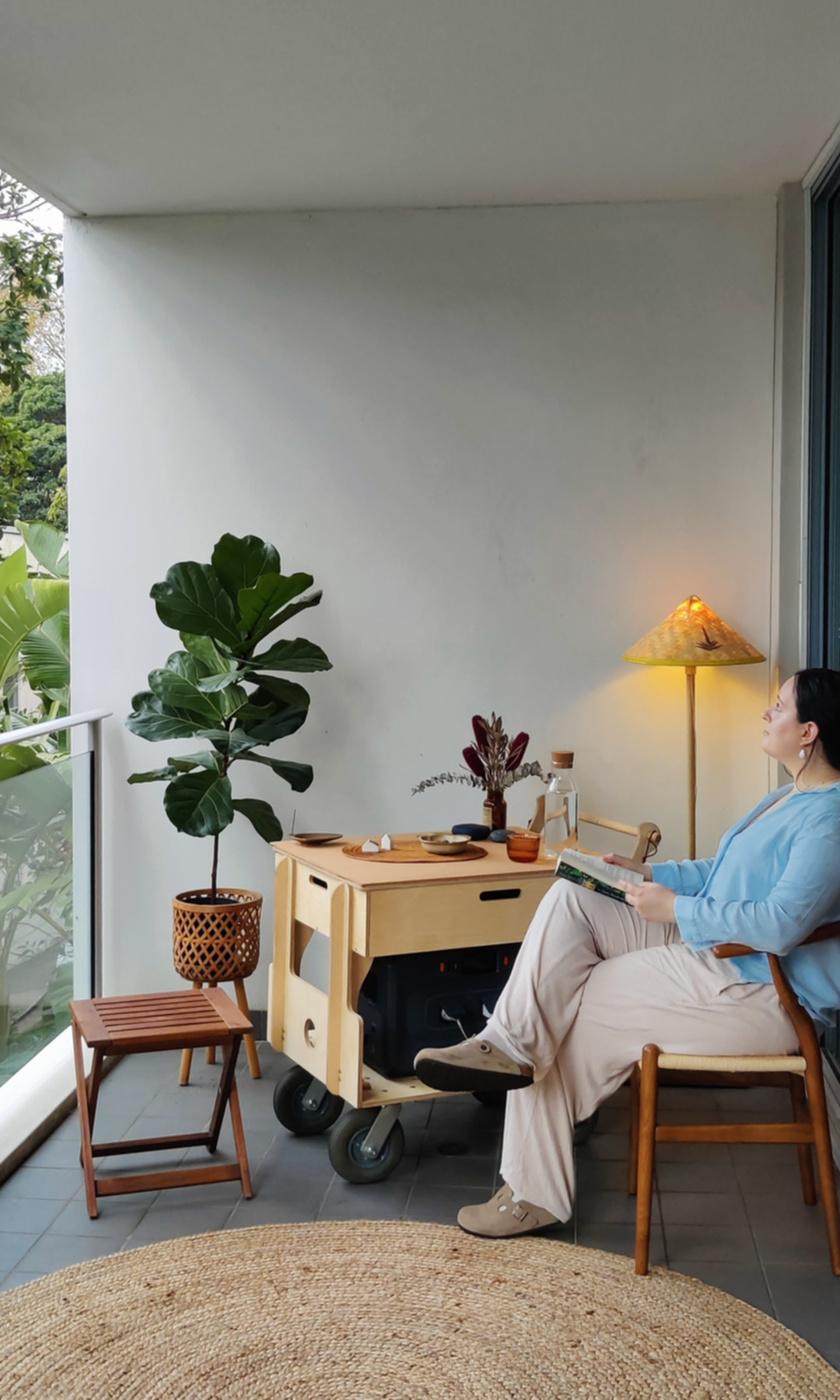 The Hearth in use on a balcony in the late afternoon